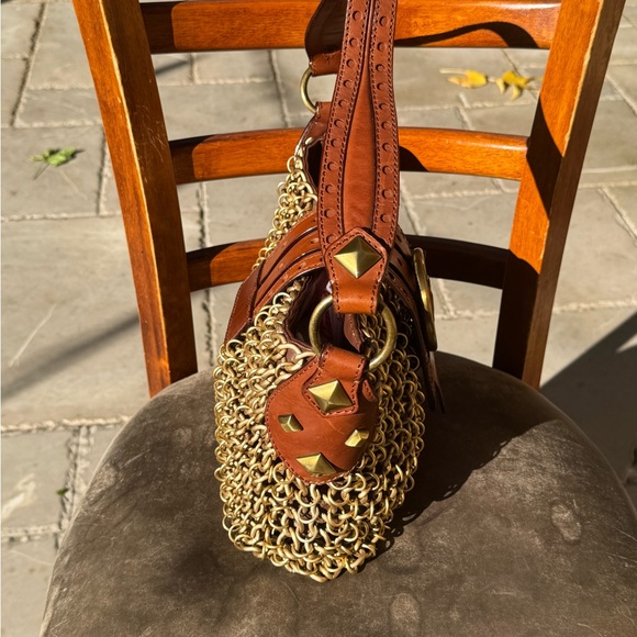 Michael Kors Collection Chain Mail Gold Links & Brown Leather shoulder handbag. - Picture 5 of 10